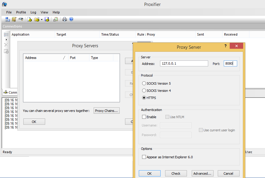 Using Proxifier for Blackberry Traffic Interception