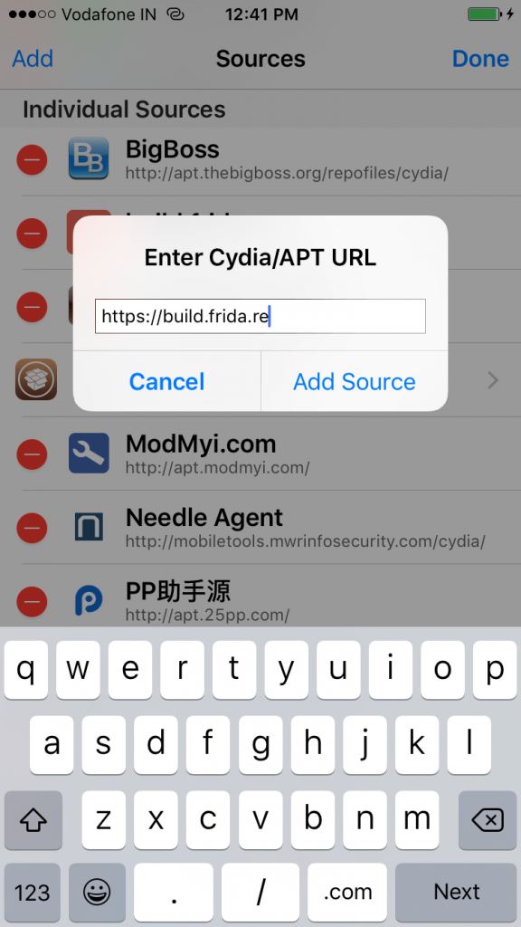 Adding source for Frida in Cydia