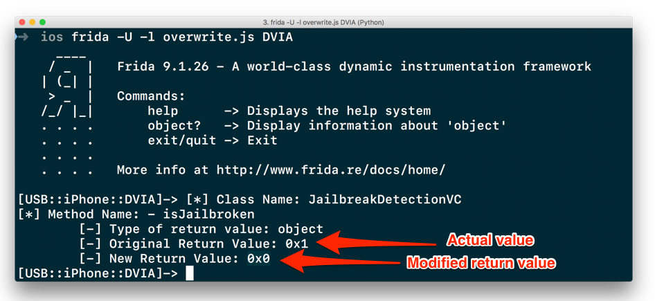 Patching function by modifying the return value in an iOS app - Jailbreak Detection bypass