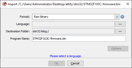 Loading the firmware in Ghidra