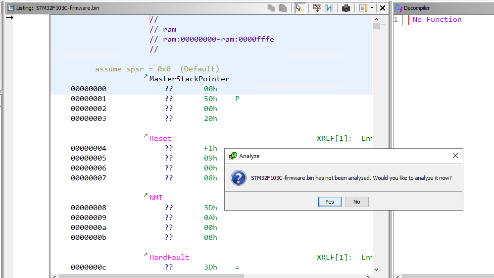 Analyzing bare metal firmware binaries in Ghidra